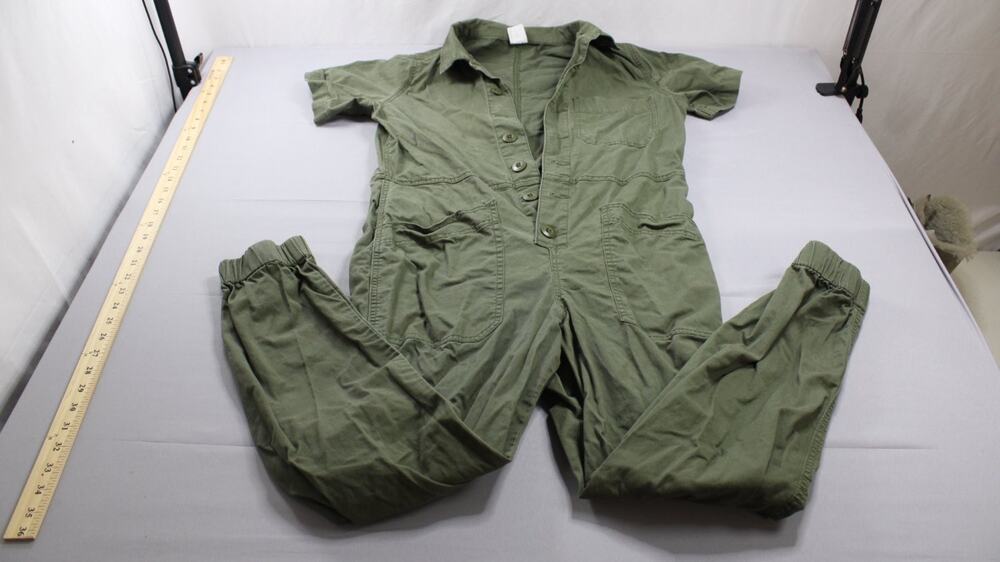 No Boundaries Short Sleeve Utility Jumpsuit Womens M Green Elastic Waist